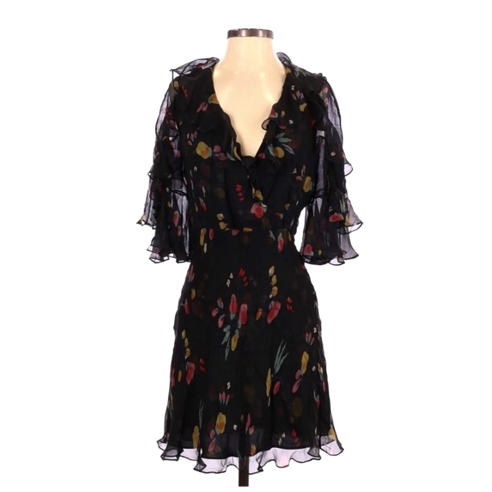 Phillip Lim Black Floral Ruffle Silk Dress